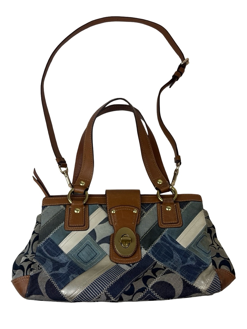 COACH 12216 Blue Denim Patchwork Large Handbag Tote Bag Y2K Vintage Used